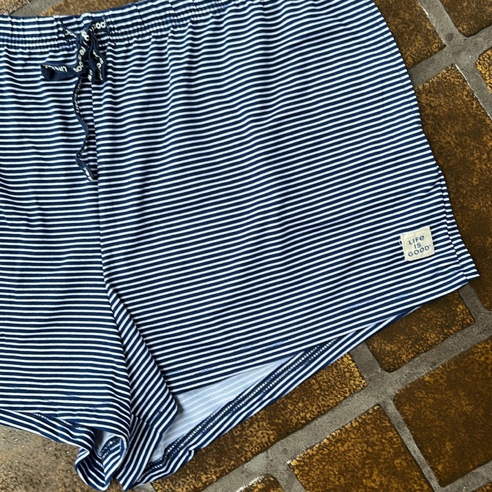 Life Is Good Sleep Navy & White Striped Drawstring Pajama Short - Picture 6 of 16